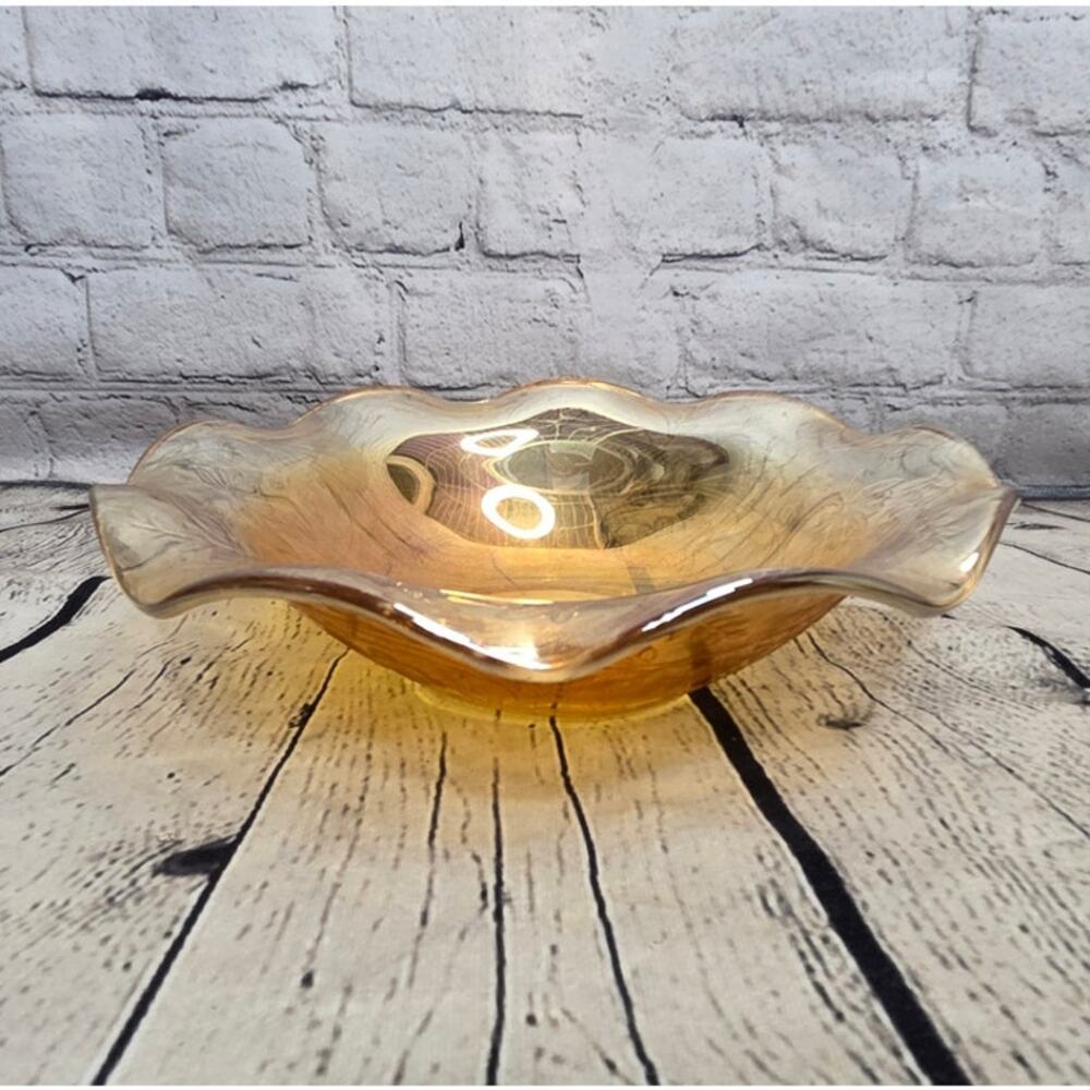 Vintage Molded Carnival Glass Iridescent Fruit Bowl Centerpiece
